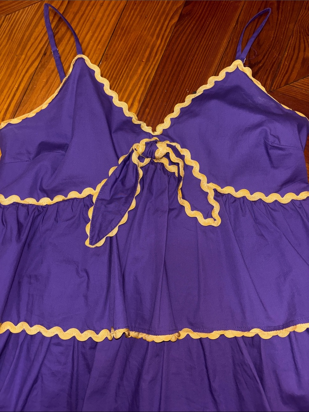Women’s Tiered Purple Dress with Yellow Trim- Game Day! - Picture 3 of 4